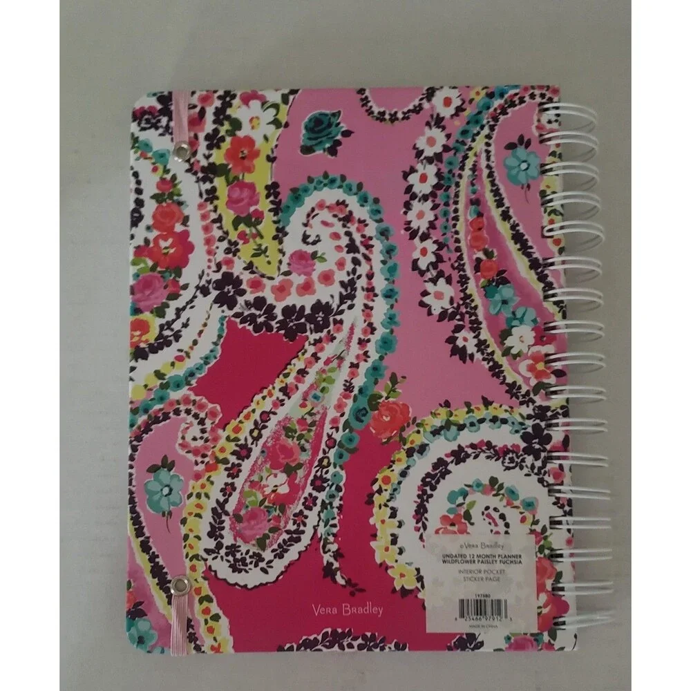 VERA BRADLEY Undated 12 Month Planner Wildflower Paisley Fuchsia Stickers Pink